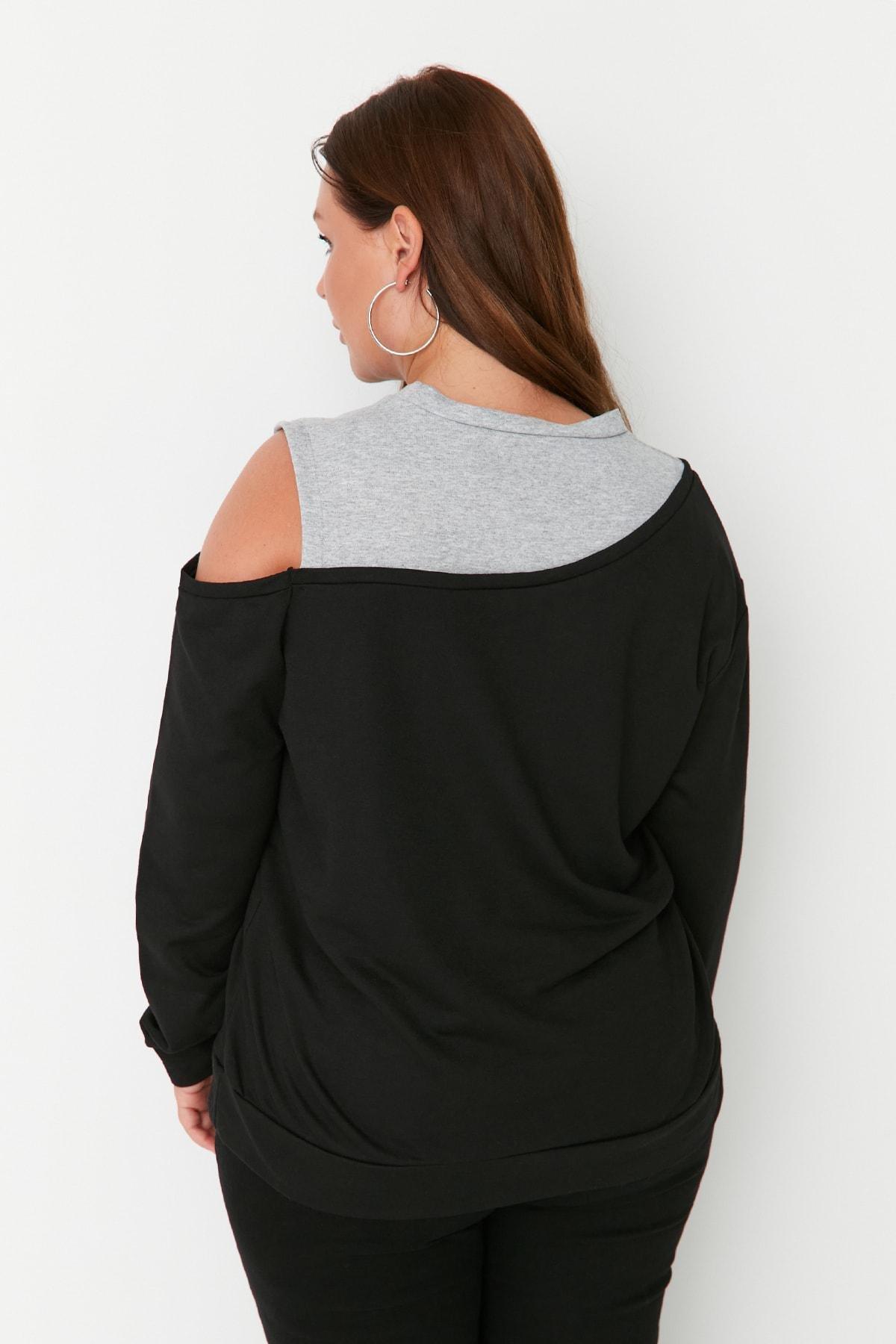 Black Crew Neck Plus Size Sweatshirt, , large image number 4