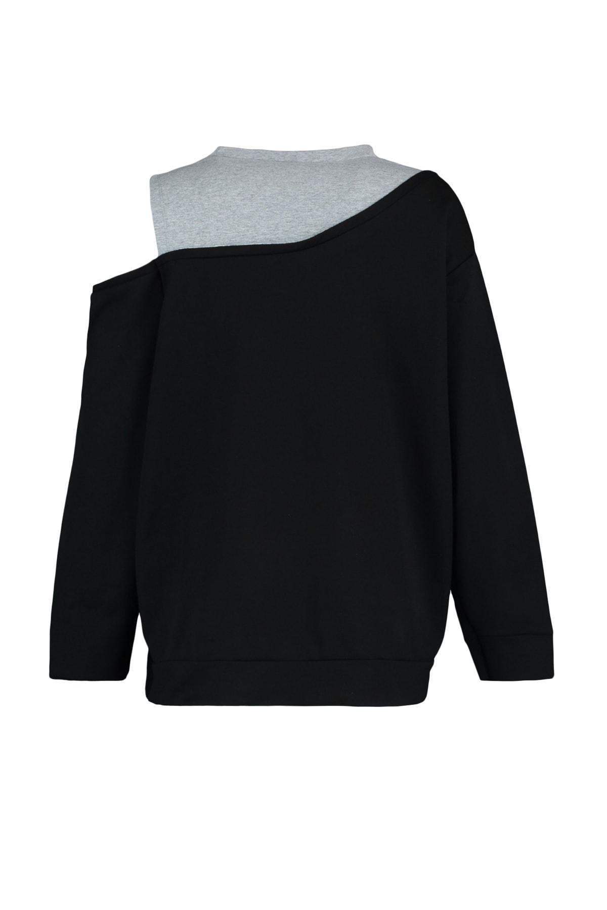 Black Crew Neck Plus Size Sweatshirt, , large image number 5