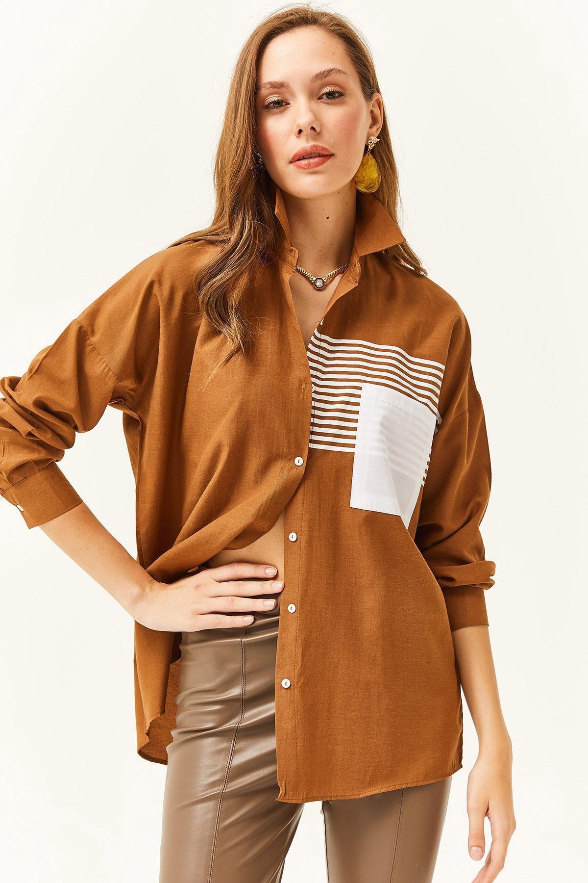 Brown Pocket Detailed Oversize Shirt, , large image number 0