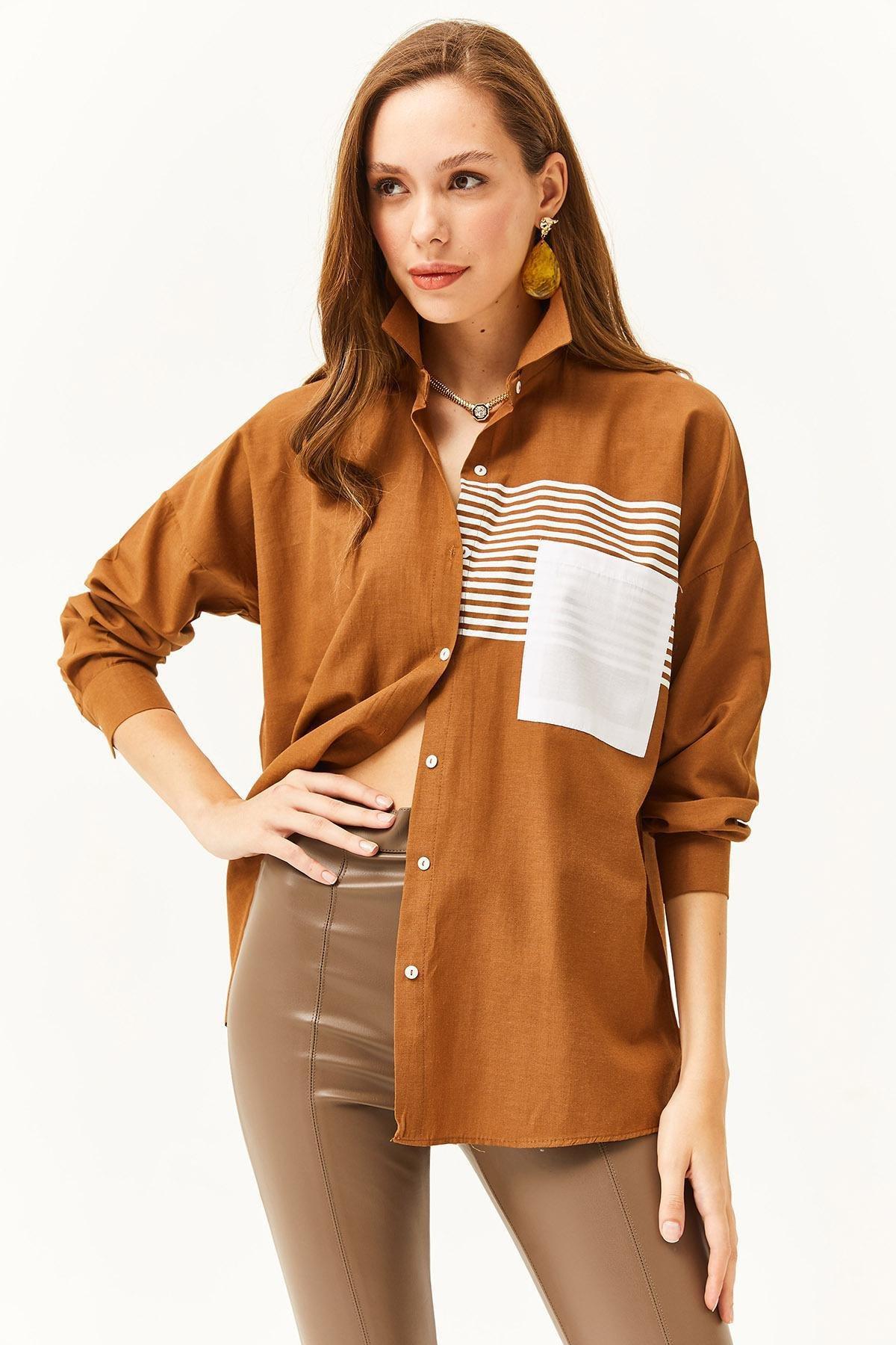 Brown Pocket Detailed Oversize Shirt, , large image number 1