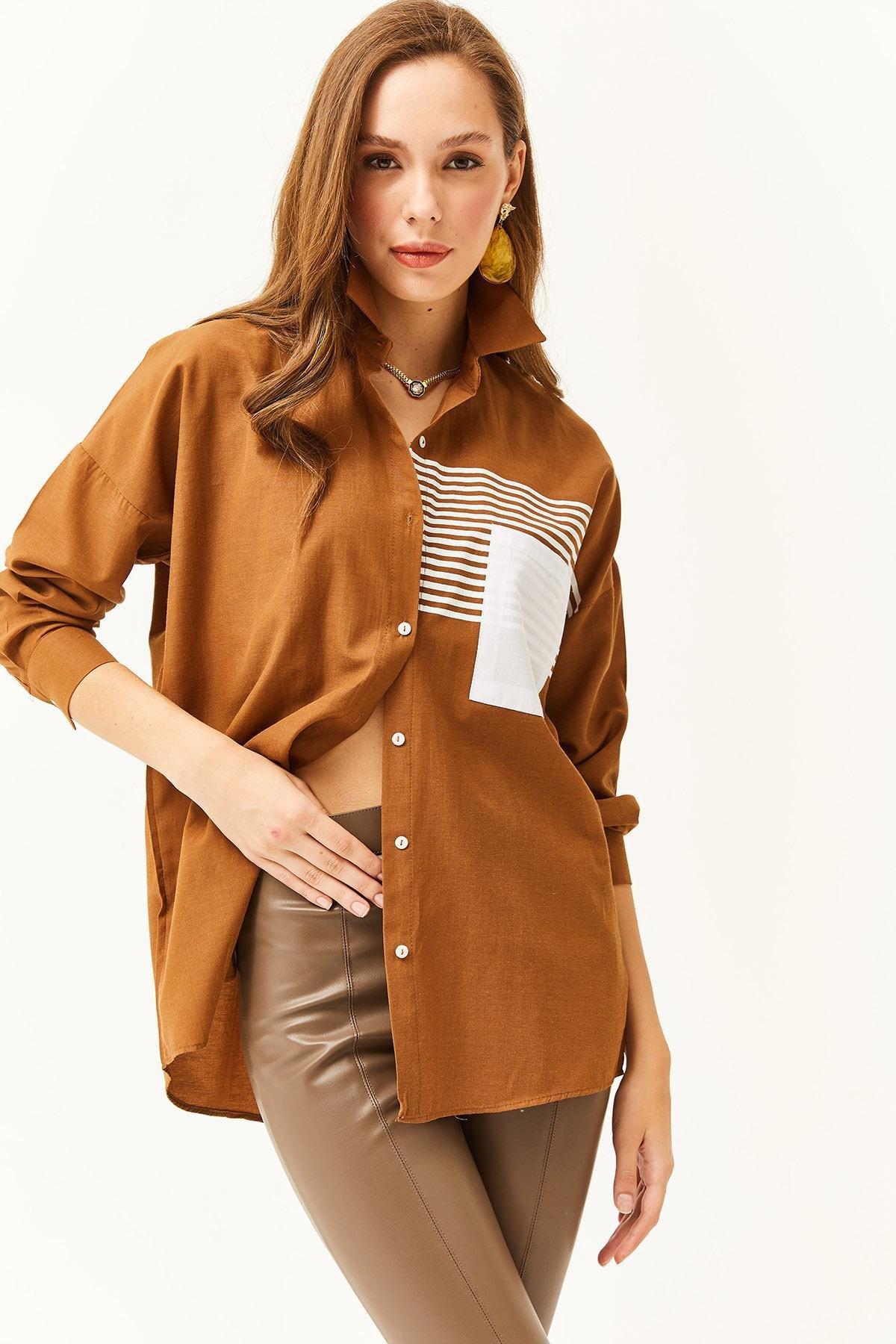 Brown Pocket Detailed Oversize Shirt, , large image number 2