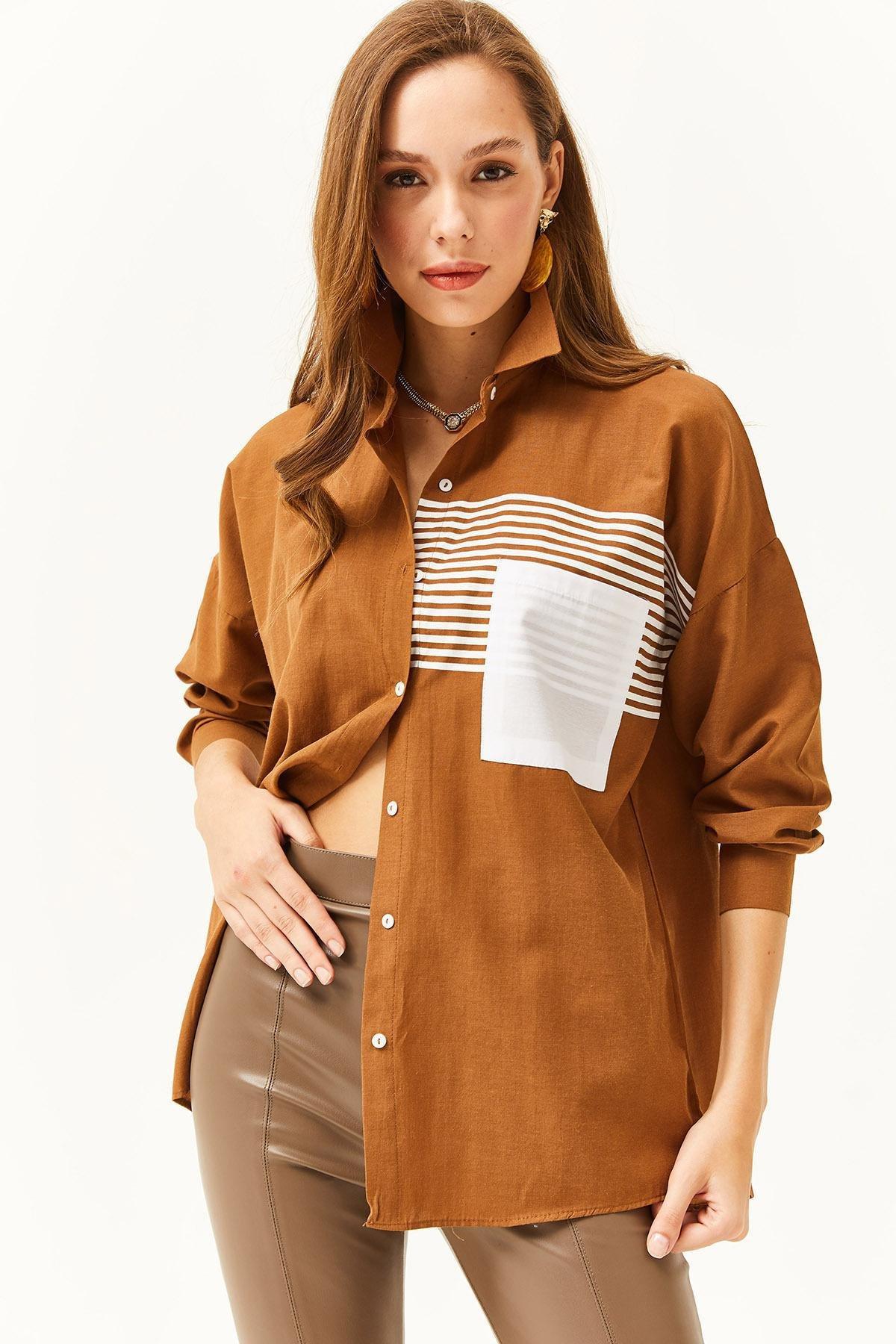 Brown Pocket Detailed Oversize Shirt, , large image number 3