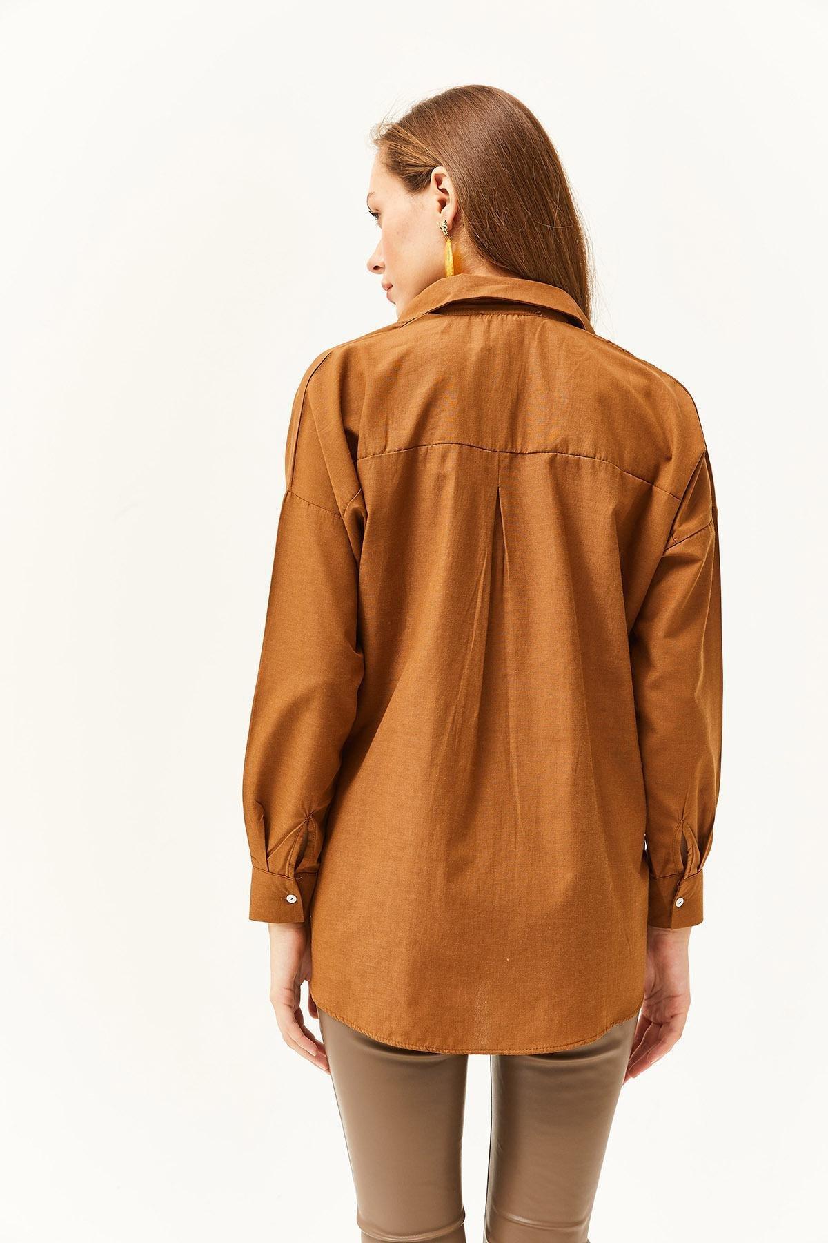 Brown Pocket Detailed Oversize Shirt, , large image number 4