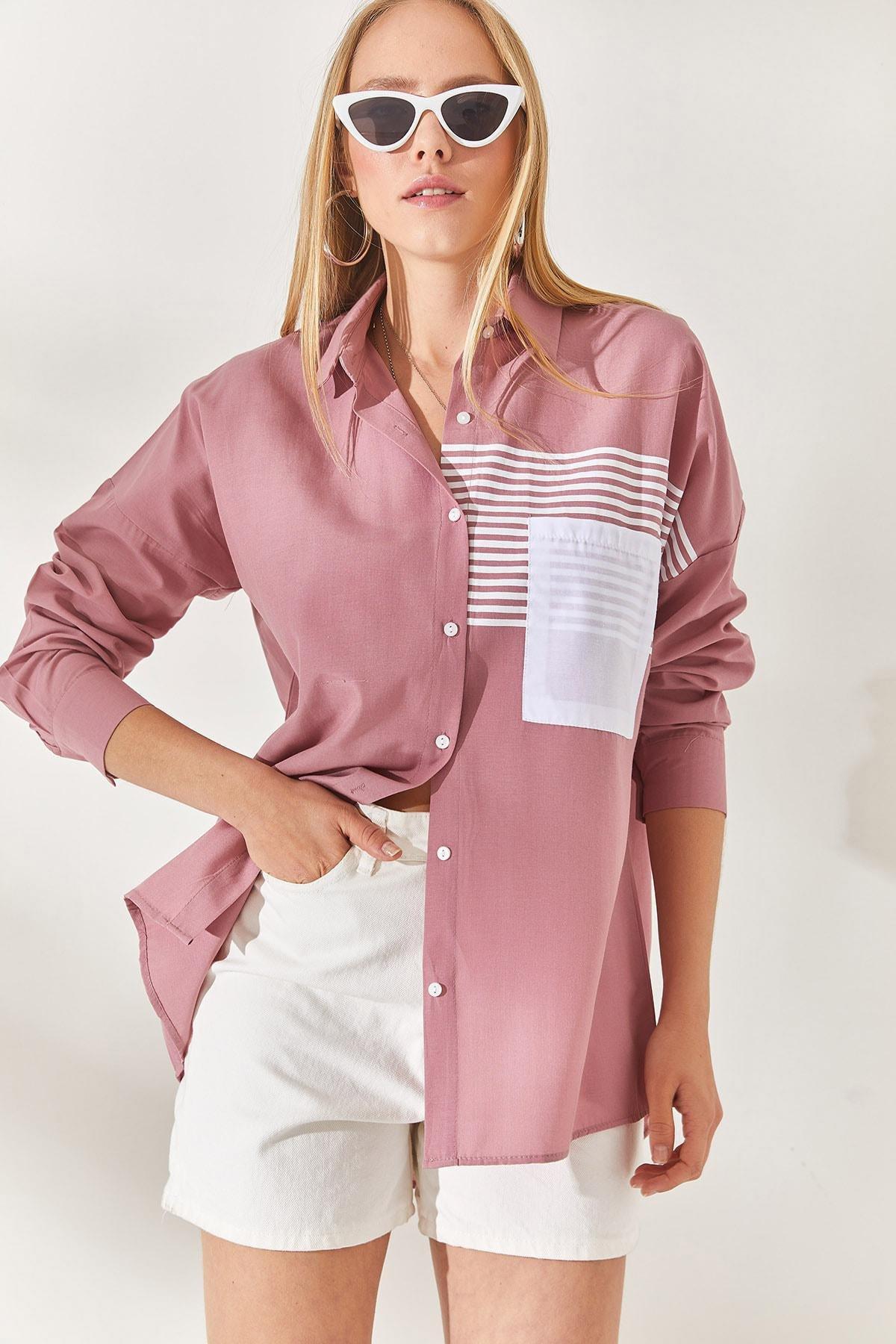 Pink Colourblock Oversize Shirt, , large image number 1