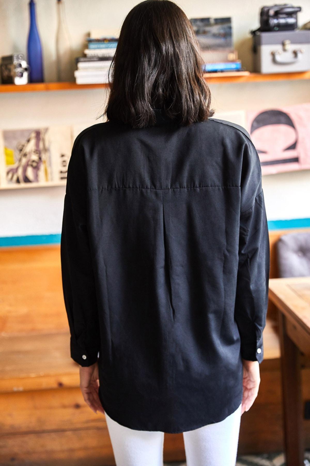 Black Colourblock Oversize Shirt, BLACK, large image number 2