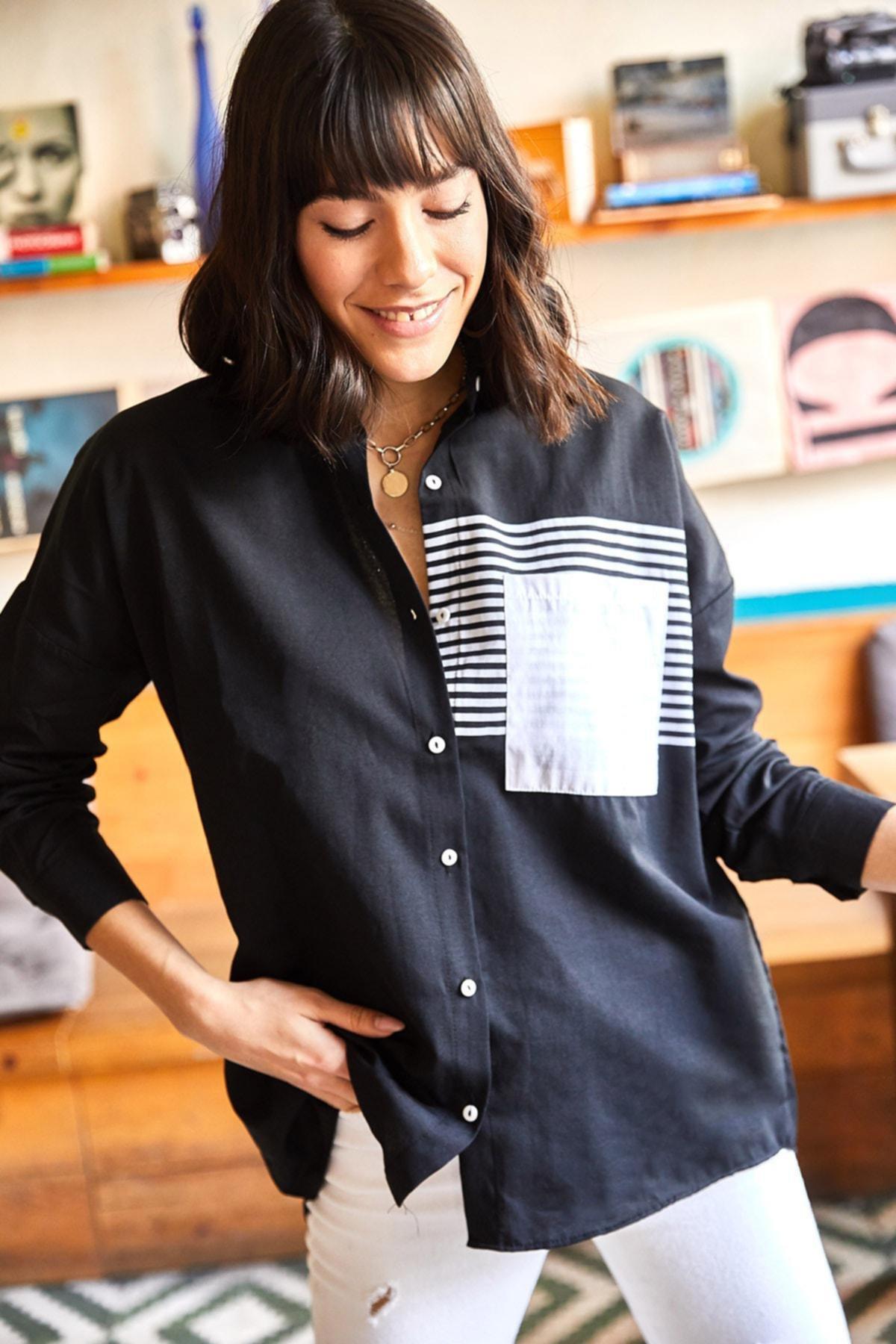 Black Colourblock Oversize Shirt, BLACK, large image number 3
