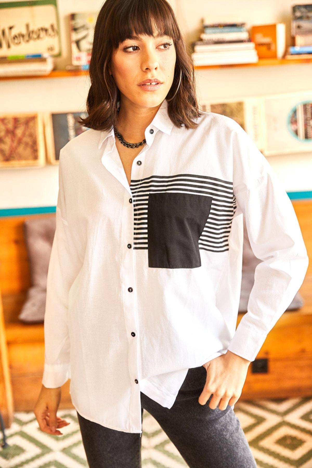 White Colourblock Oversize Shirt, , large image number 1