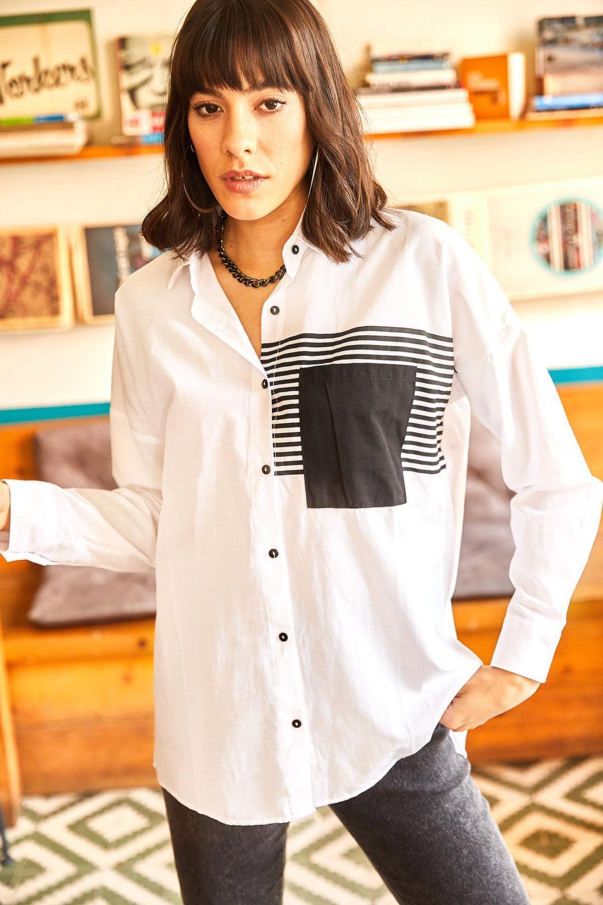 White Colourblock Oversize Shirt, , large image number 2