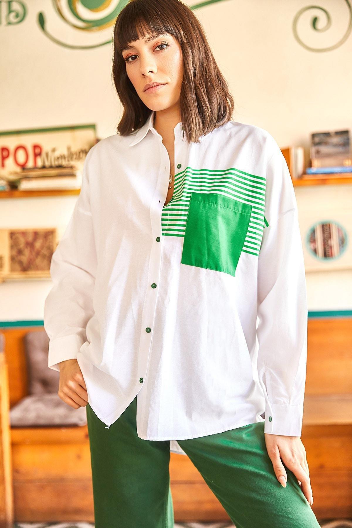 Green Colour block Oversize Shirt, , large image number 3