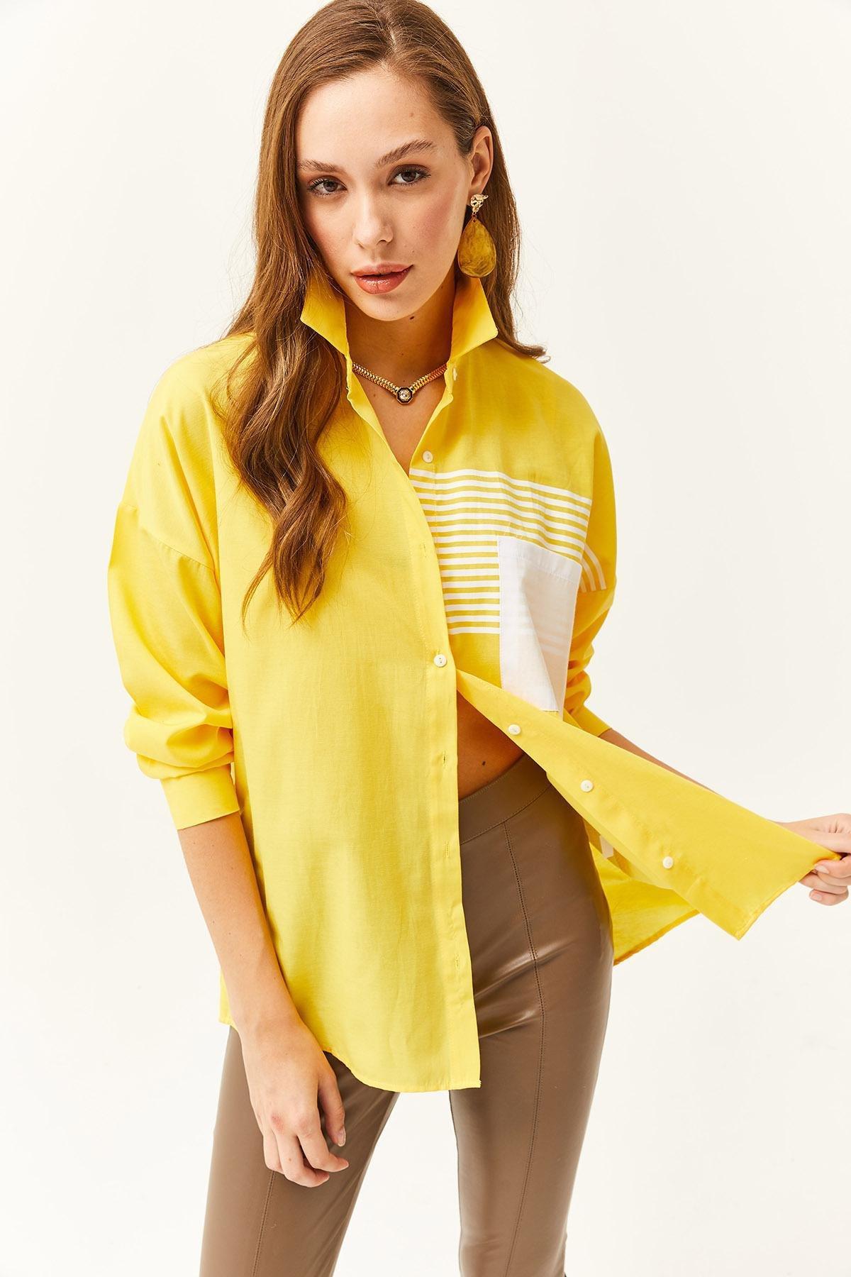 Yellow Colour block Oversize Shirt, , large image number 0