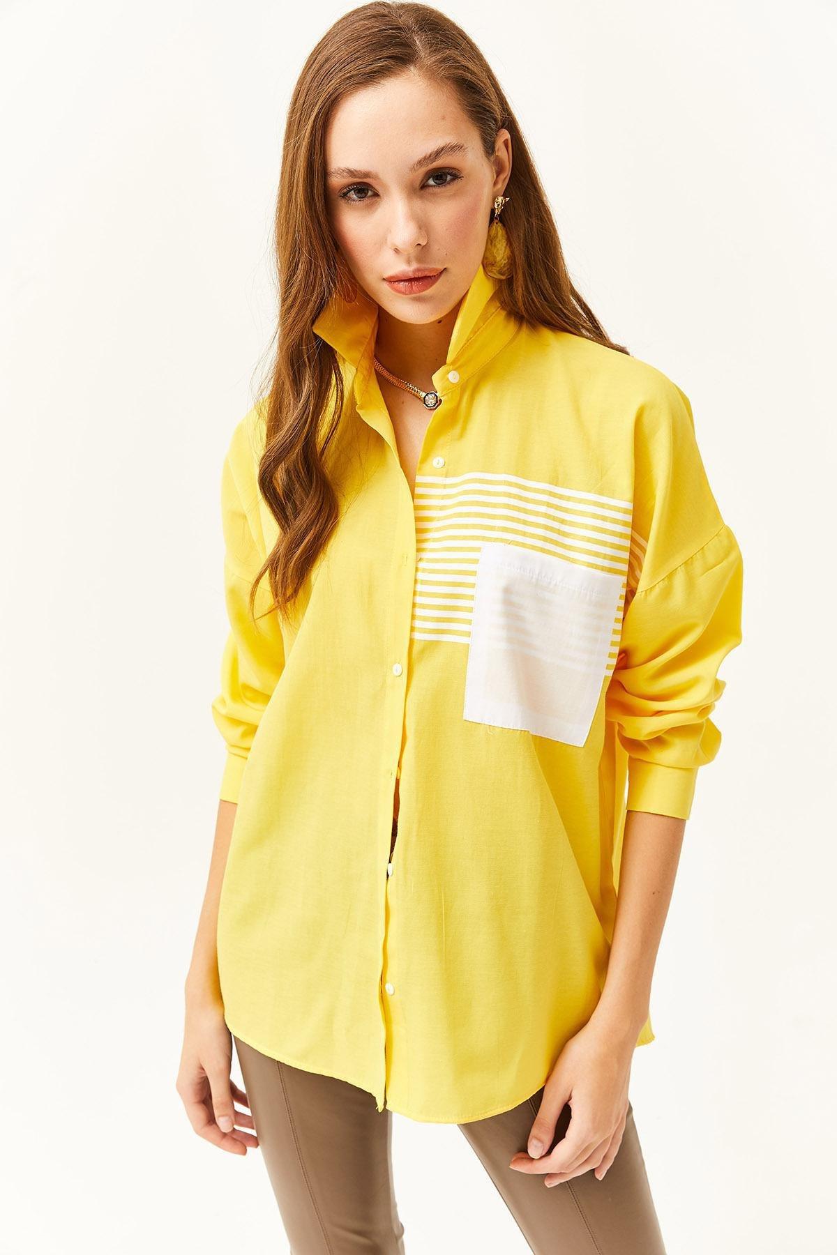 Yellow Colour block Oversize Shirt, , large image number 1