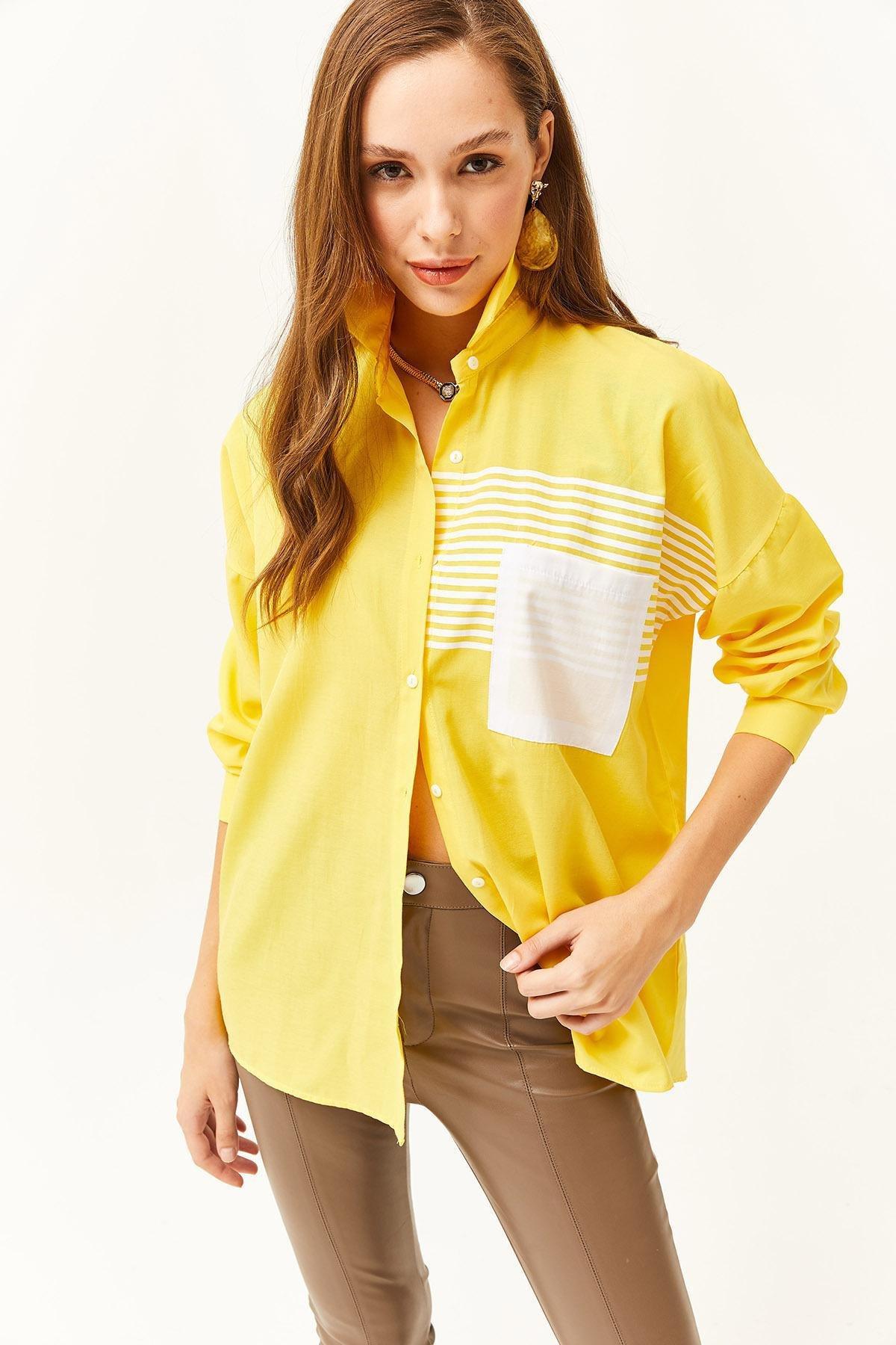 Yellow Colour block Oversize Shirt, , large image number 2