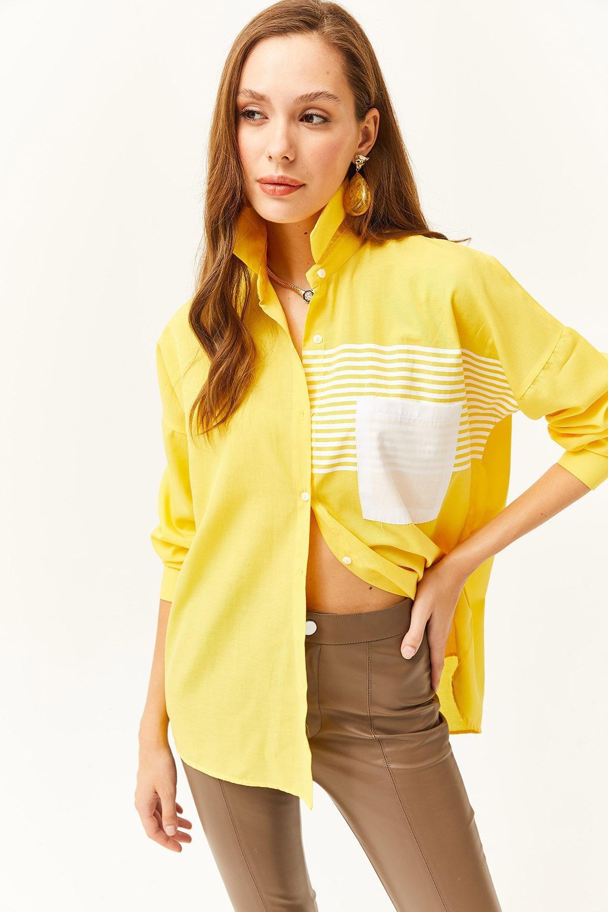 Yellow Colour block Oversize Shirt, , large image number 3