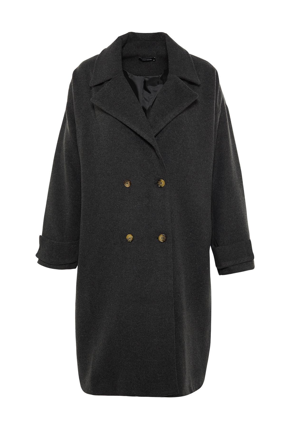 Gray Double Breasted Plus Size Coat, , large image number 6