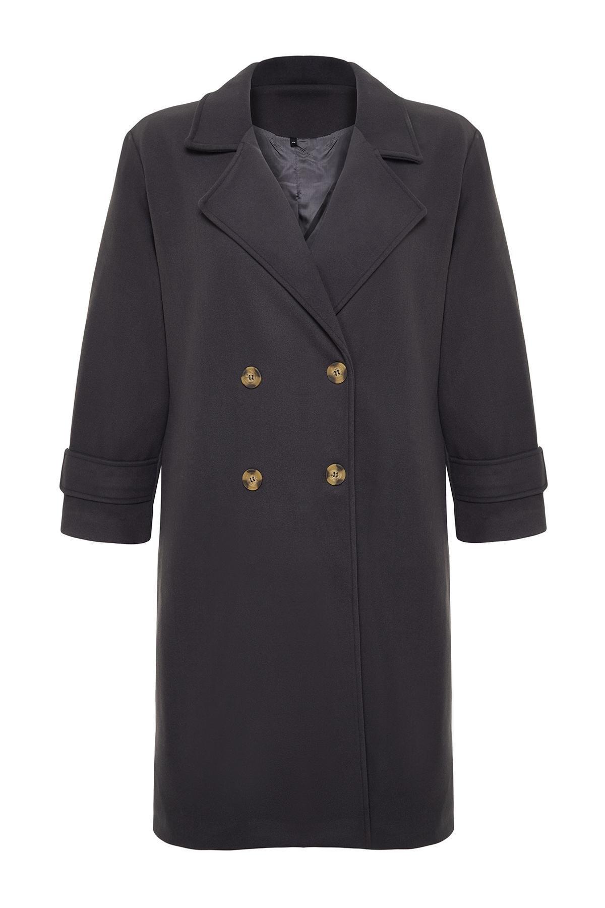 Gray Double Breasted Plus Size Coat, , large image number 7