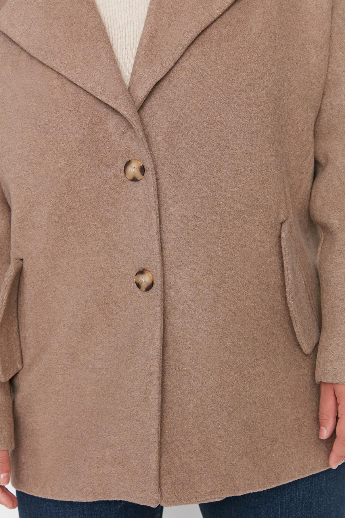 Trendyol - Brown Double Plus Size Coat