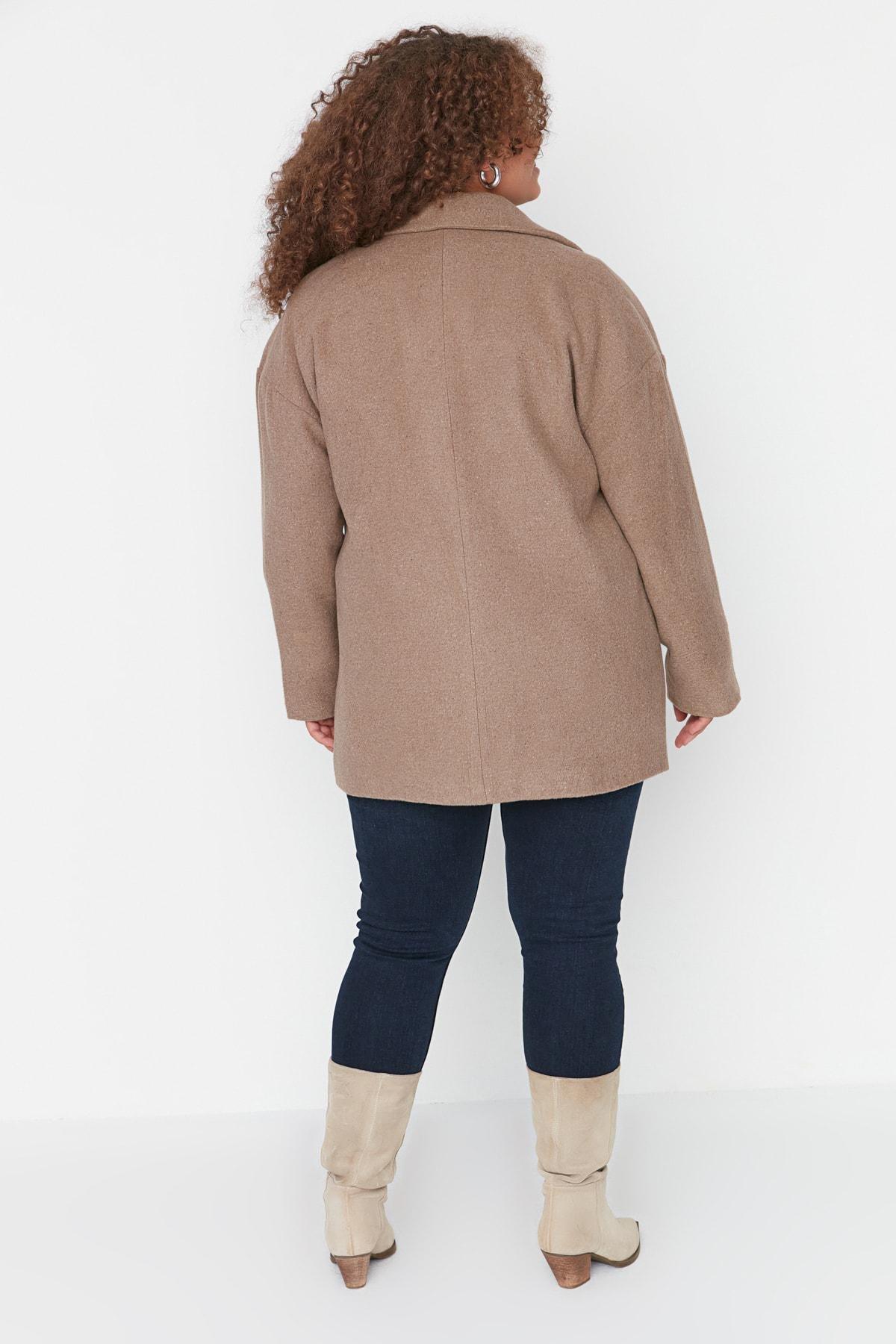 Brown Double Plus Size Coat, , large image number 4