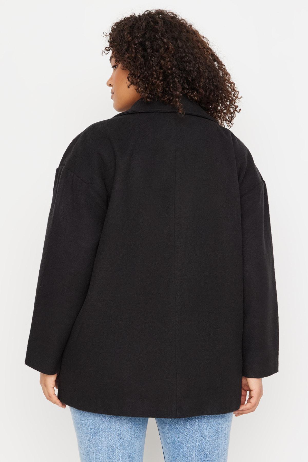 Black Double Breasted Plus Size Coat, , large image number 4
