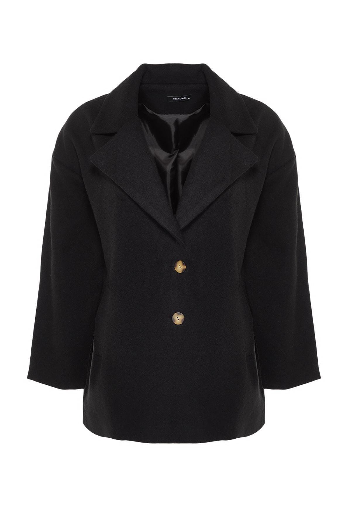 Black Double Breasted Plus Size Coat, , large image number 5