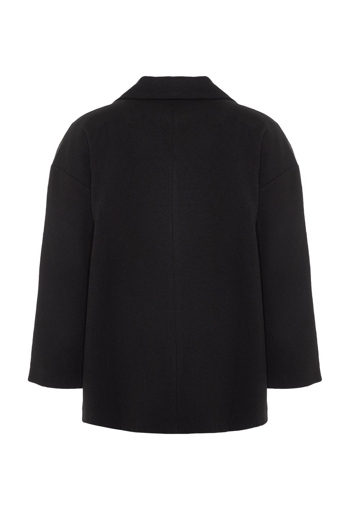 Black Double Breasted Plus Size Coat, , large image number 6