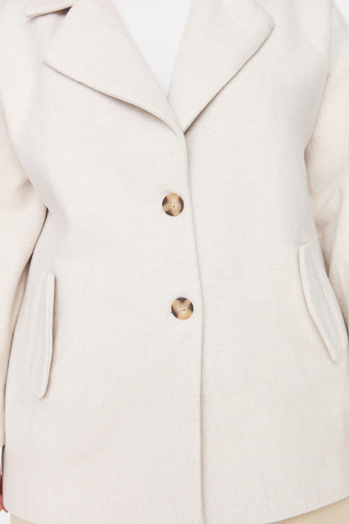 Ecru Double Breasted Plus Size Coat, , large image number 2