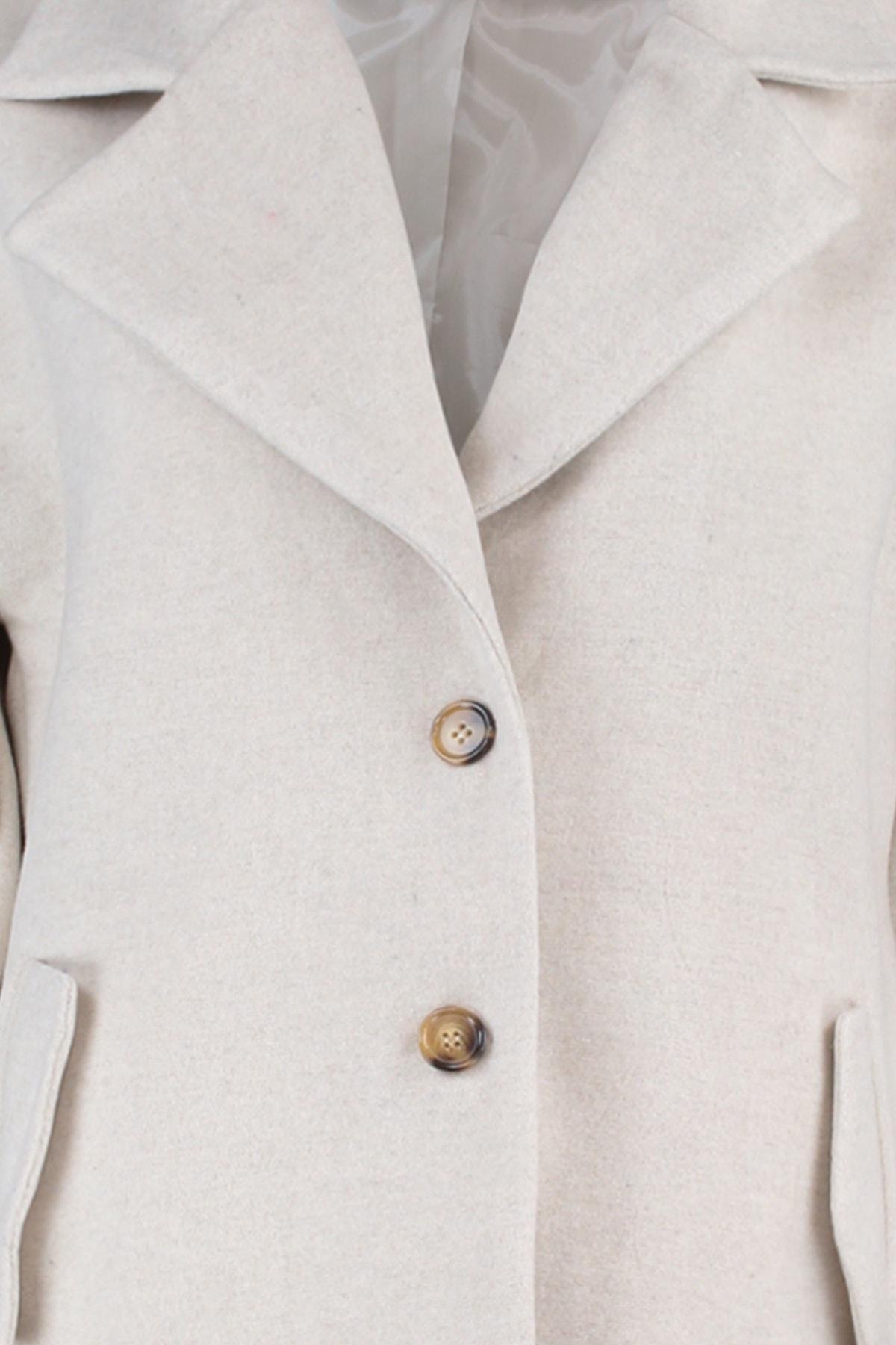 Ecru Double Breasted Plus Size Coat, , large image number 7
