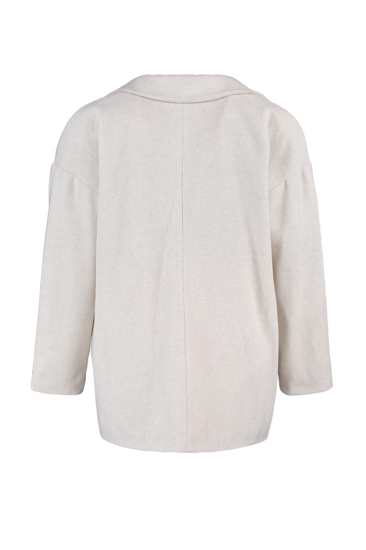 Ecru Double Breasted Plus Size Coat, , large image number 8