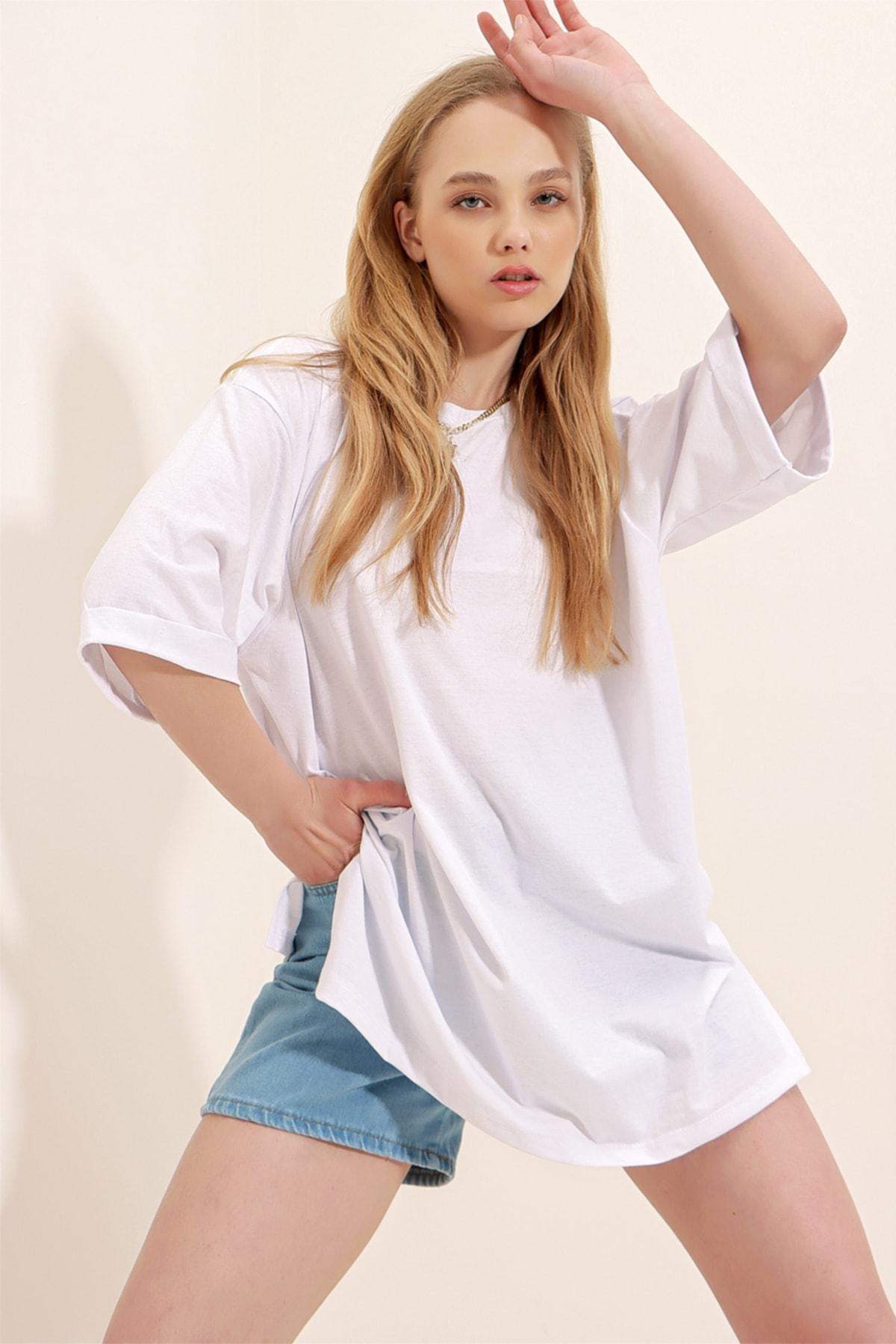 White Crew Neck Cotton Oversize T-Shirt, , large image number 0