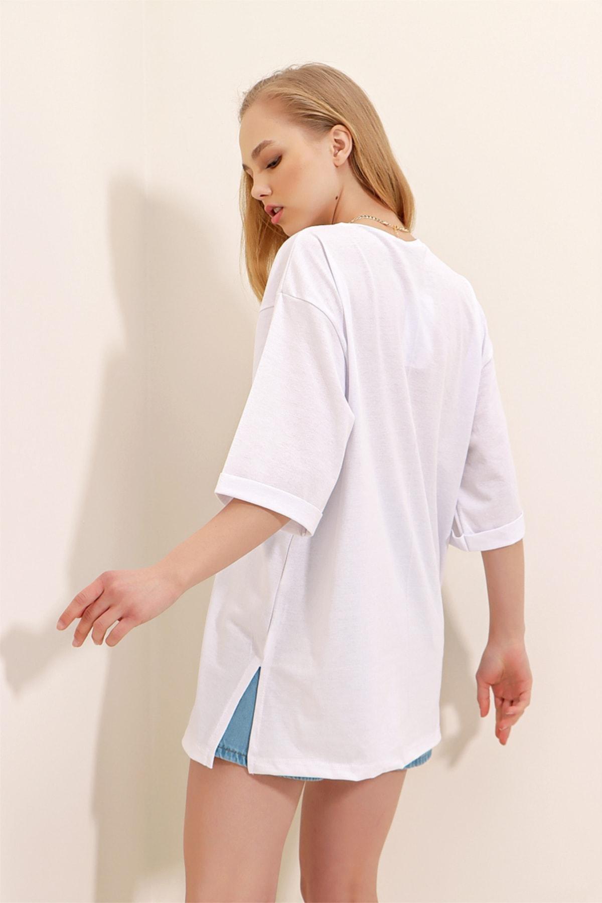 White Crew Neck Cotton Oversize T-Shirt, , large image number 2