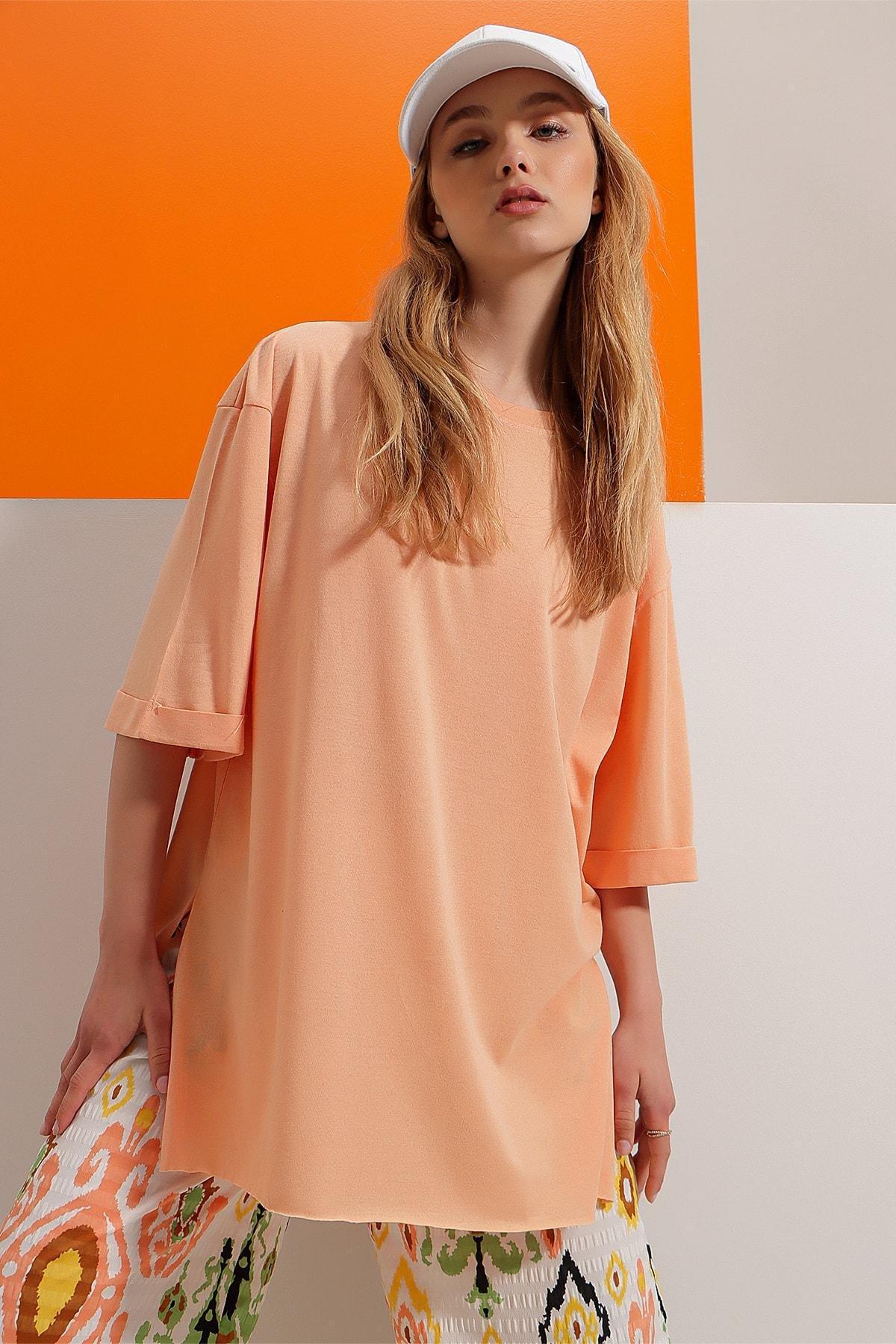 Pink Crew Neck Cotton Oversize T-Shirt, , medium