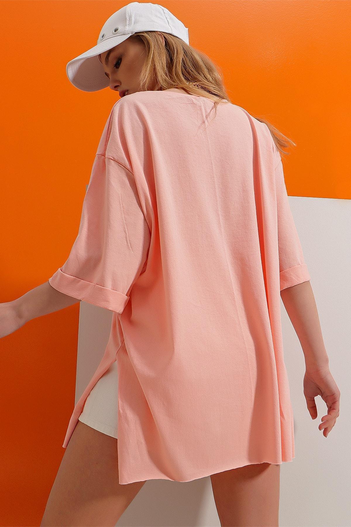 Pink Crew Neck Cotton Oversize T-Shirt, , large image number 7