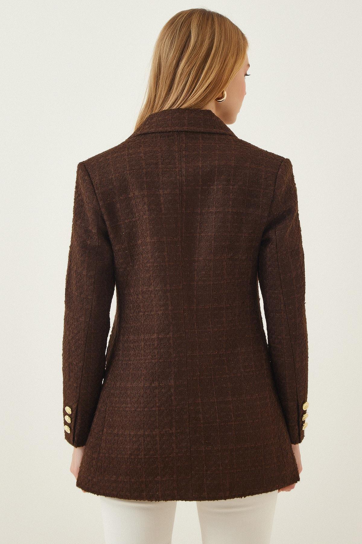 Brown Double-Breasted Lapel Blazer, Brown, large image number 2