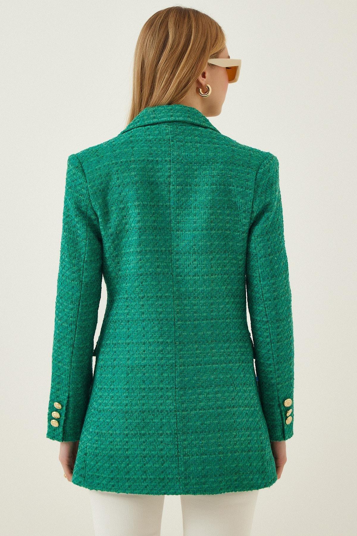 Green Double-Breasted Lapel Collar Blazer, , large image number 2