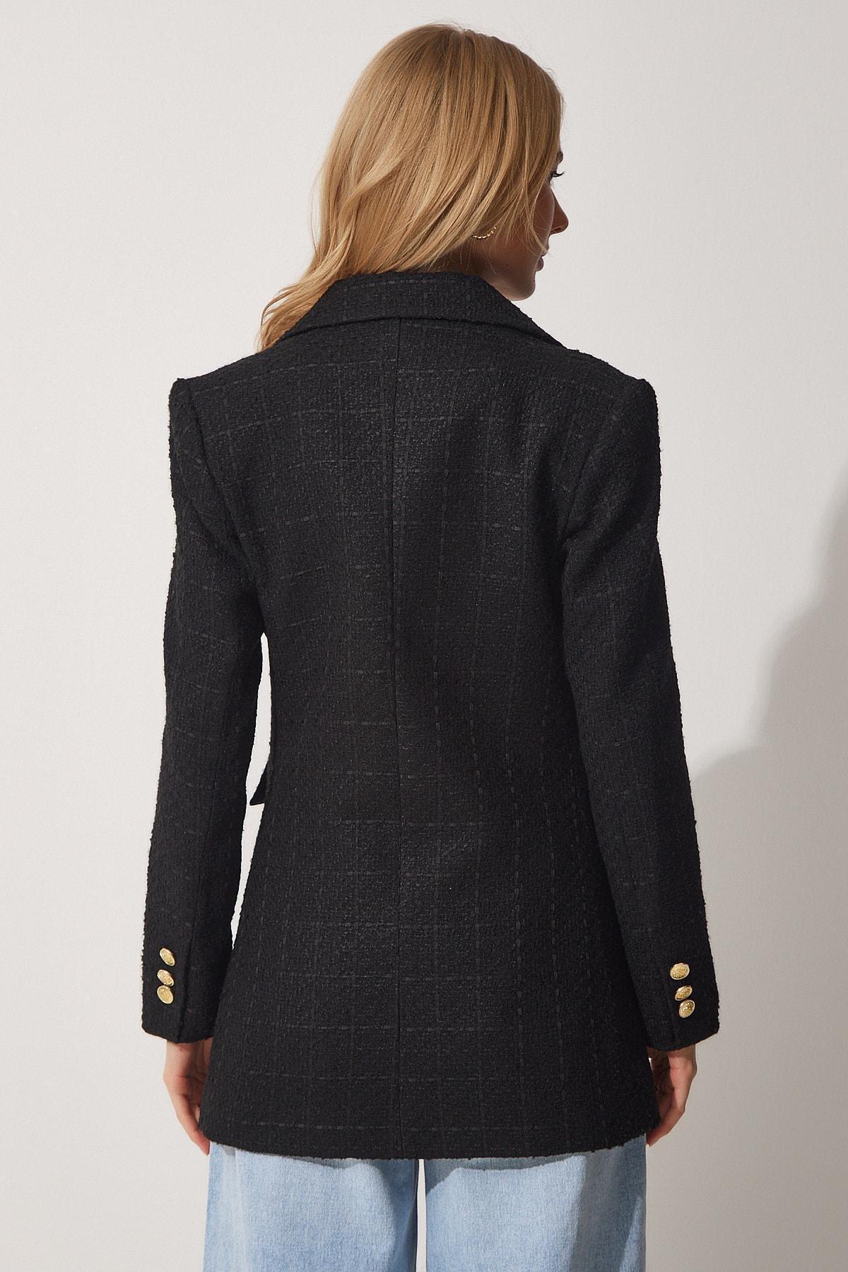 Black Double-Breasted Lapel Collar Blazer, , large image number 3