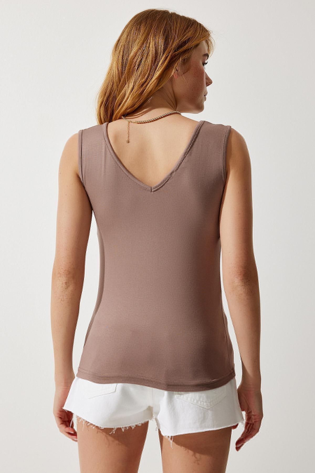 Brown V-Neck Blouse, , large image number 3