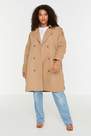 Trendyol - Brown Double Plus Size Trench Coat