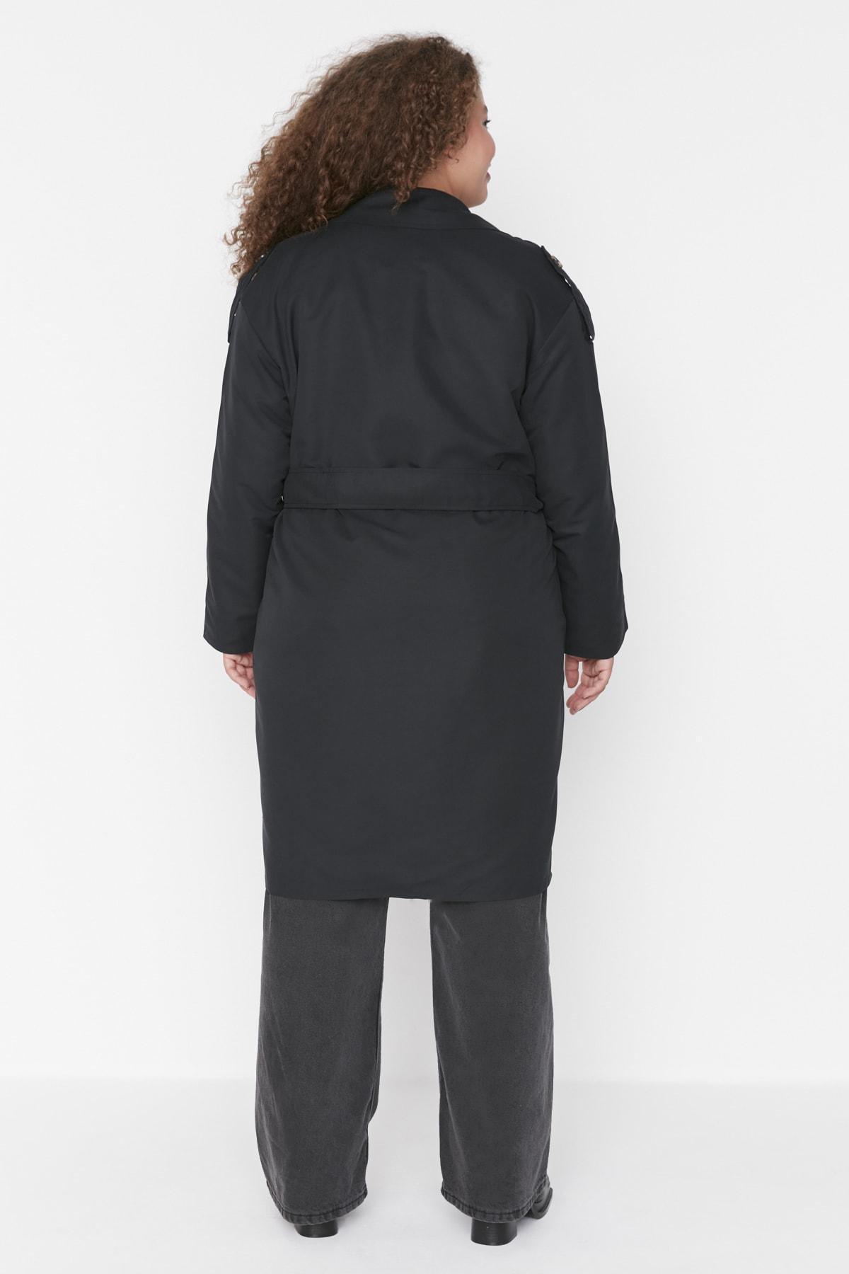 Trendyol - Black Double Breasted Plus Size Trench Coat
