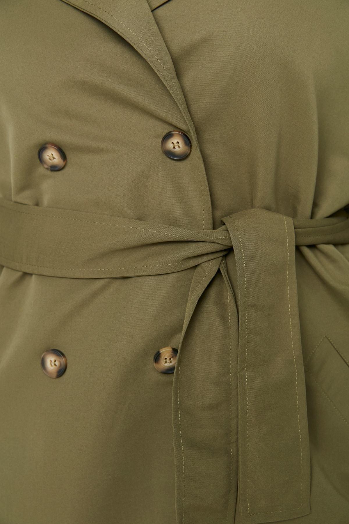 Khaki Double Breasted Plus Size Trench Coat, , large image number 3