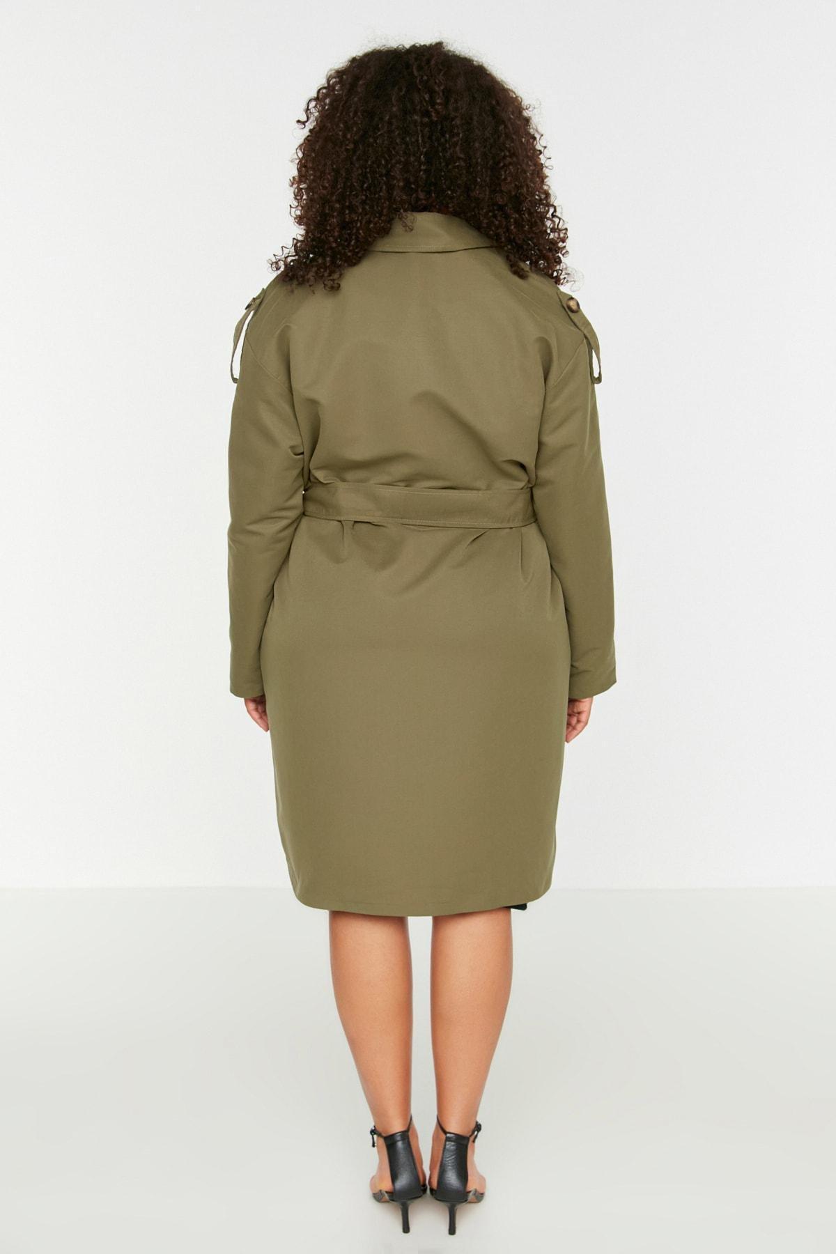 Khaki Double Breasted Plus Size Trench Coat, , large image number 4