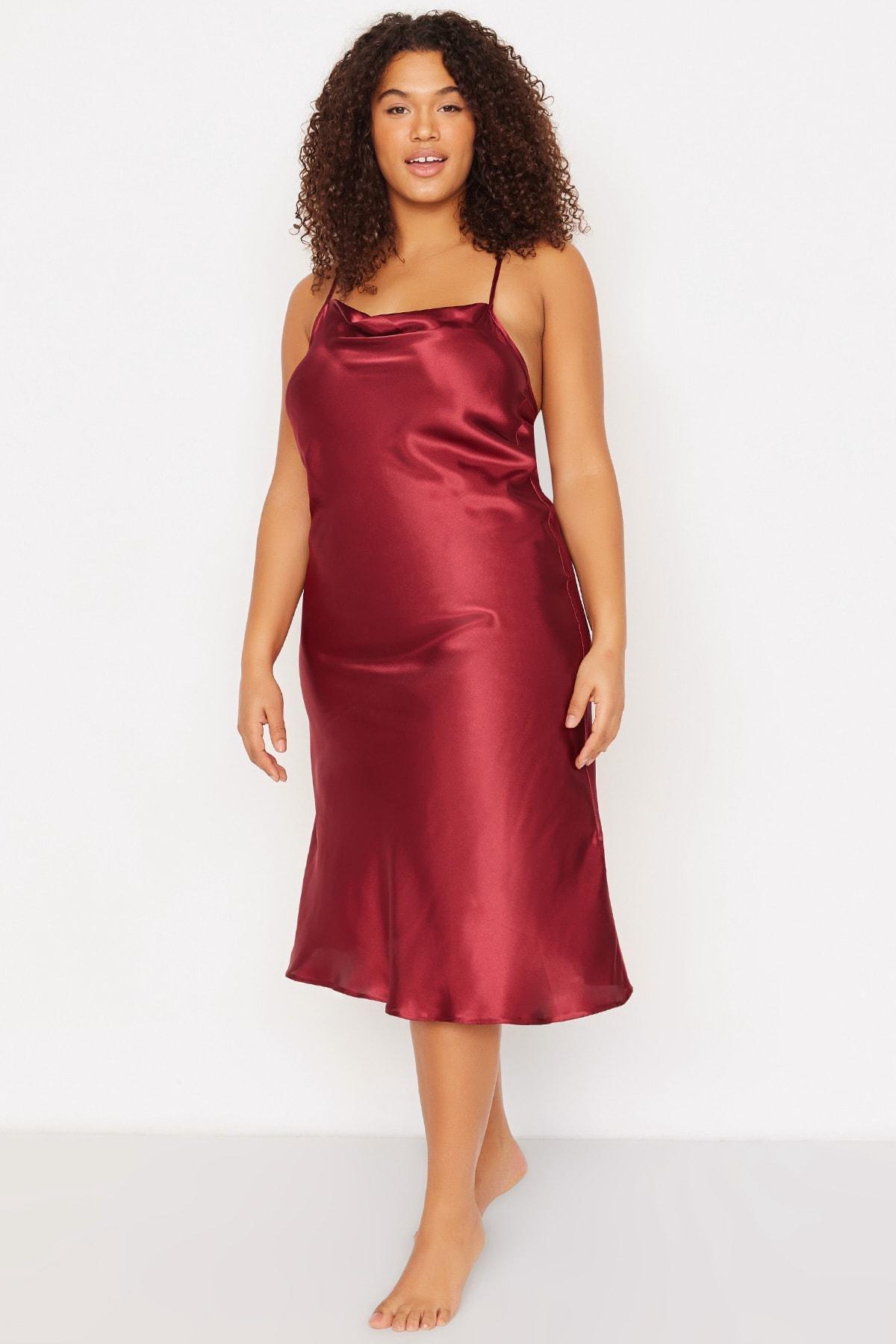 Burgundy Basic Plus Size Nightgown, Set Of 2, , large image number 3