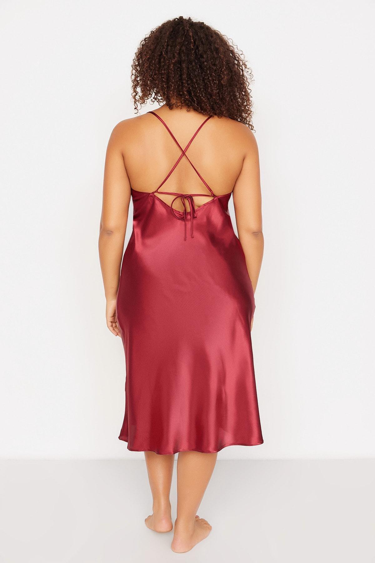 Burgundy Basic Plus Size Nightgown, Set Of 2, , large image number 4