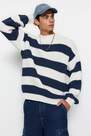 Trendyol - Navy Striped Oversize Sweater