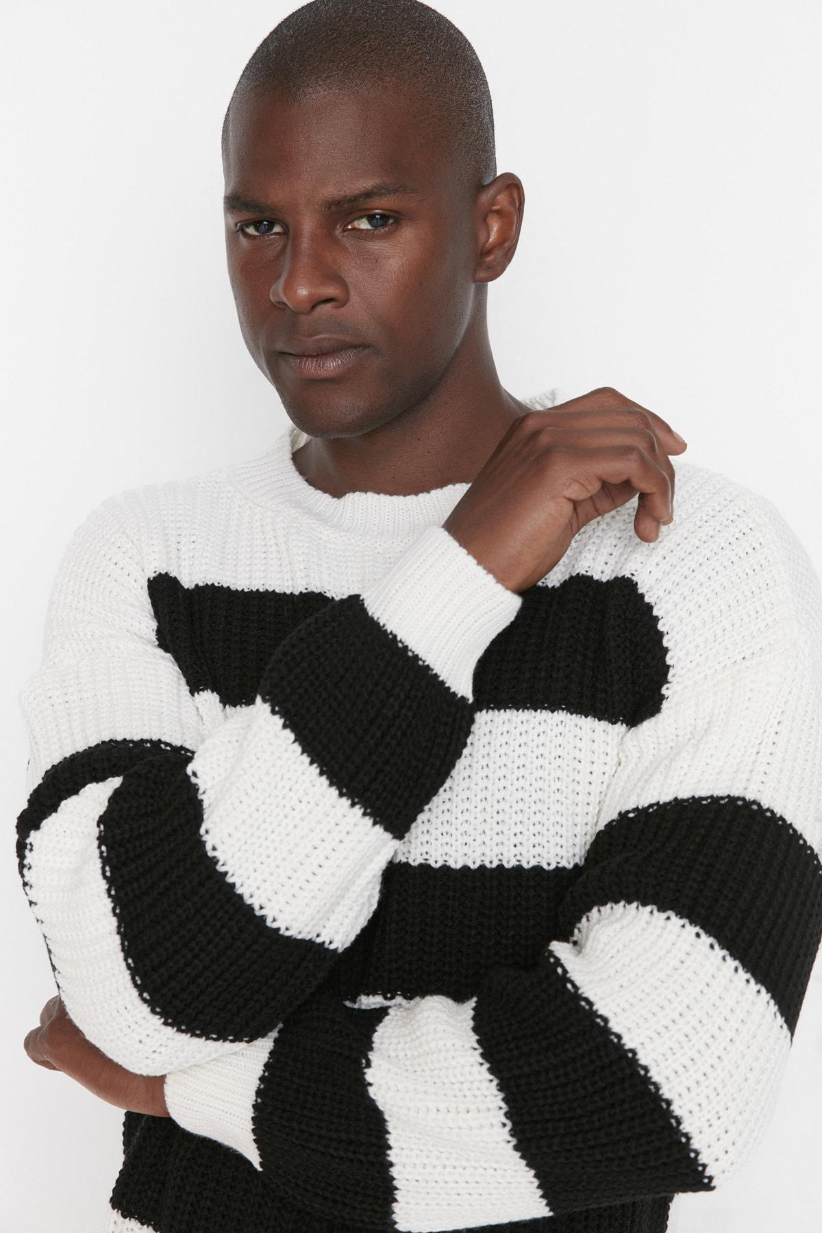 Black Striped Oversize Sweater, , large image number 0