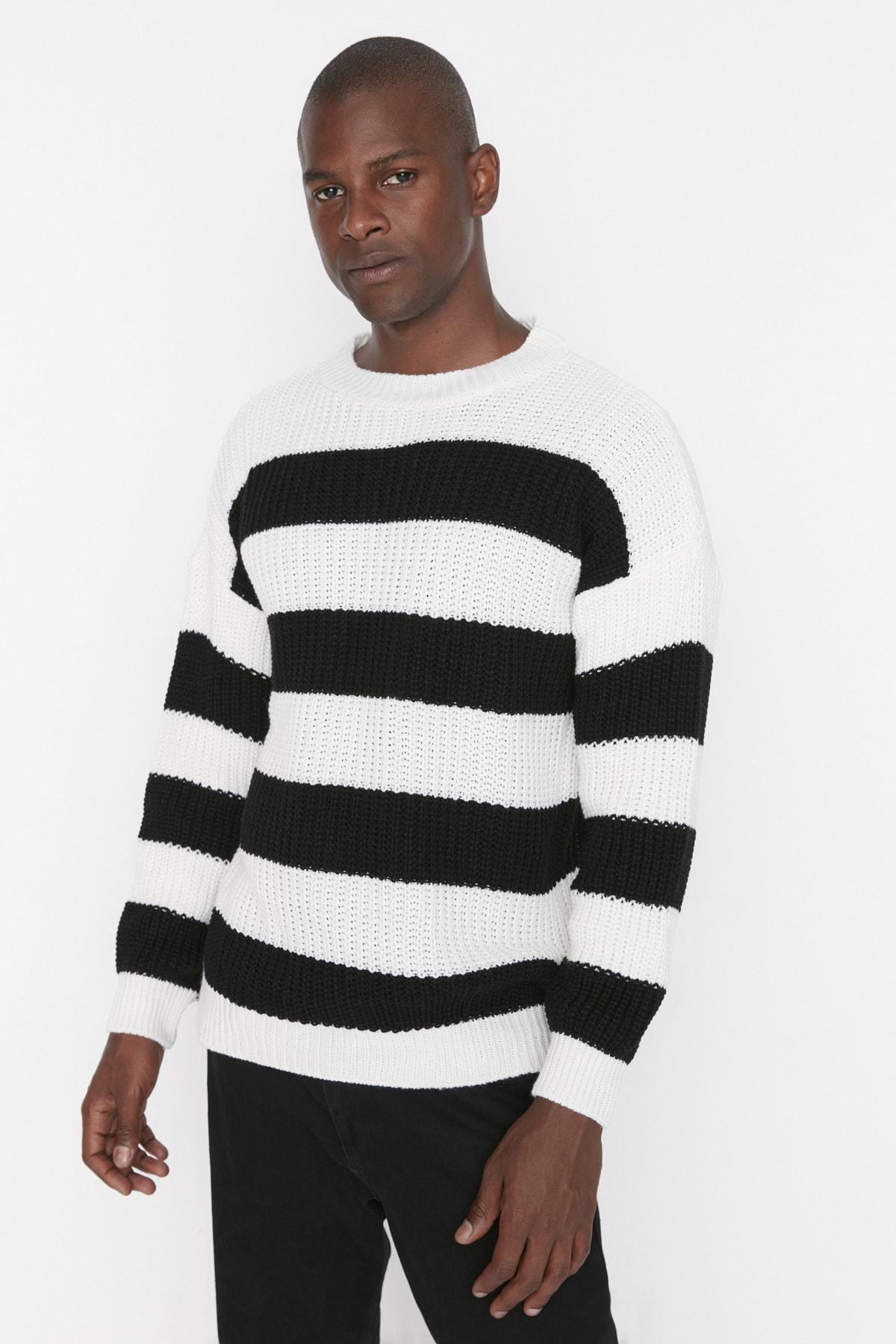 Black Striped Oversize Sweater, , large image number 1