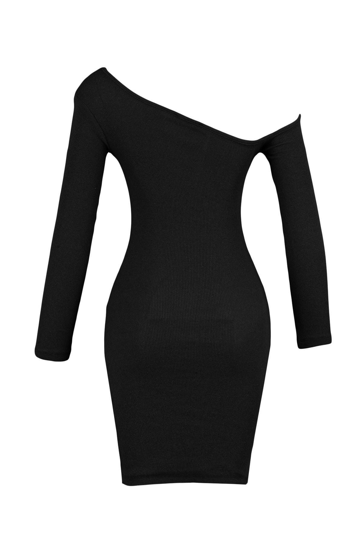 Black Boat Neck Bodycon Dress, , large image number 5