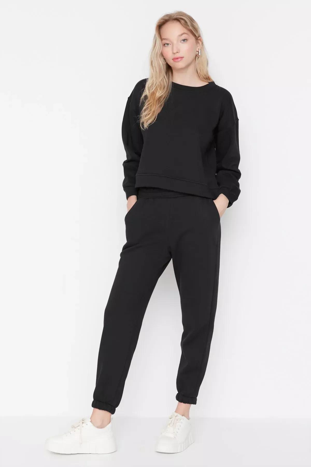 Black Knitted Sweatsuit Co-Ord Set, Black, medium