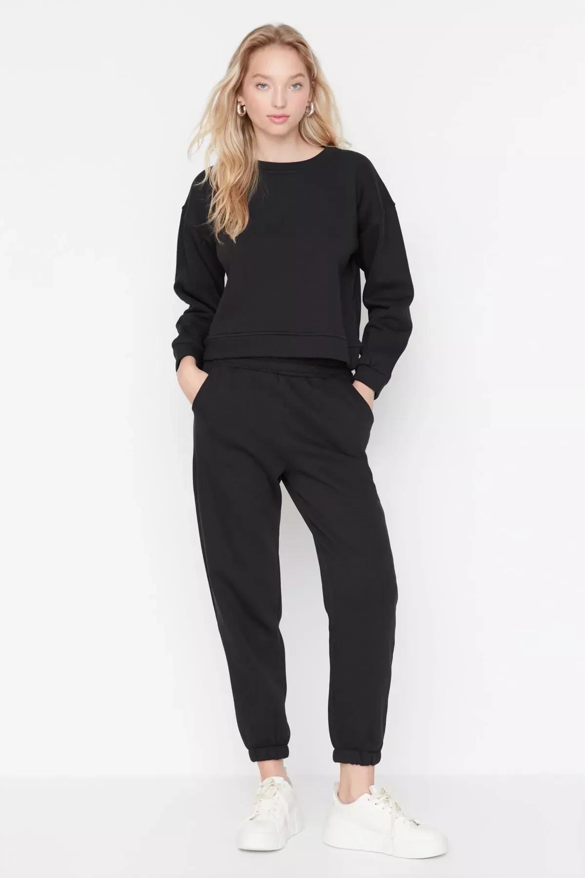 Black Knitted Sweatsuit Co-Ord Set, Black, medium