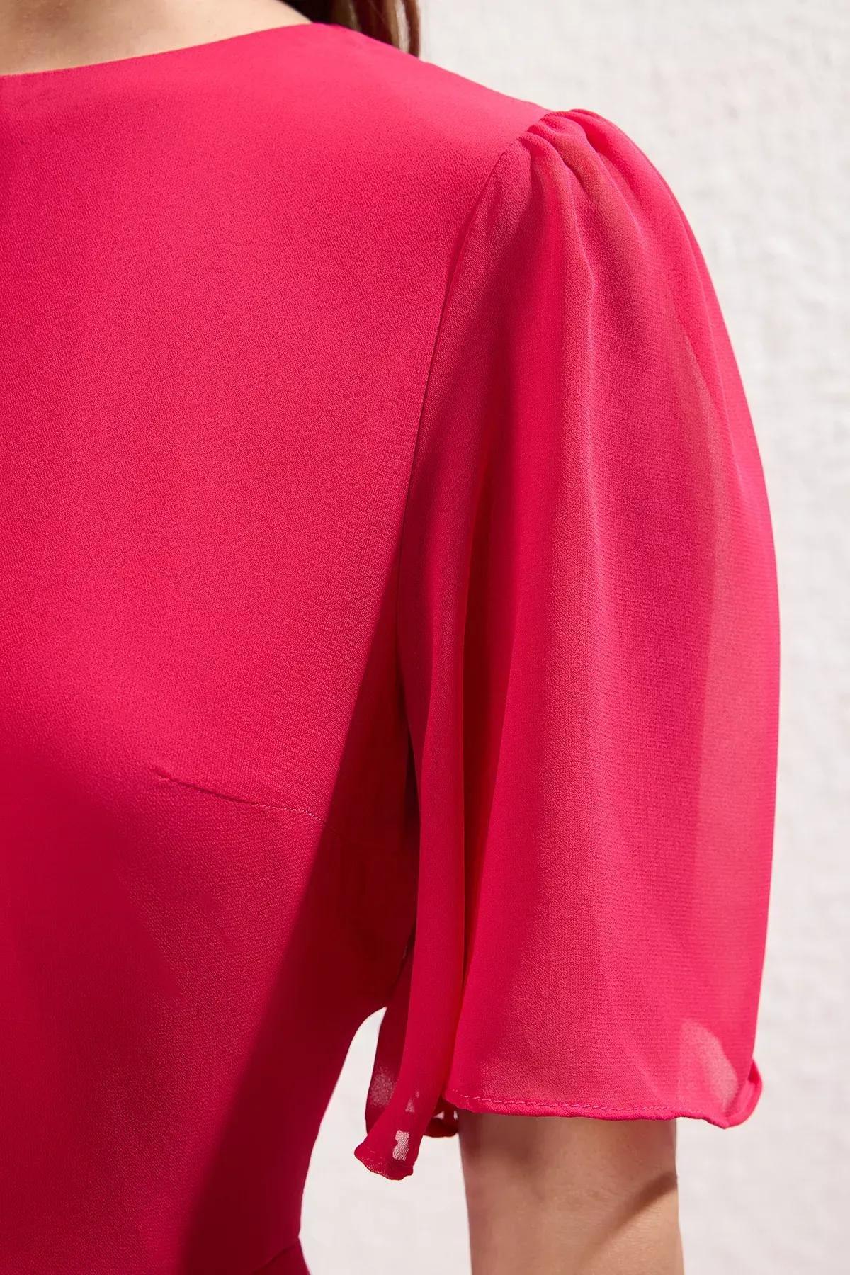 Pink A-Line Midi Chiffon Dress, , large image number 3