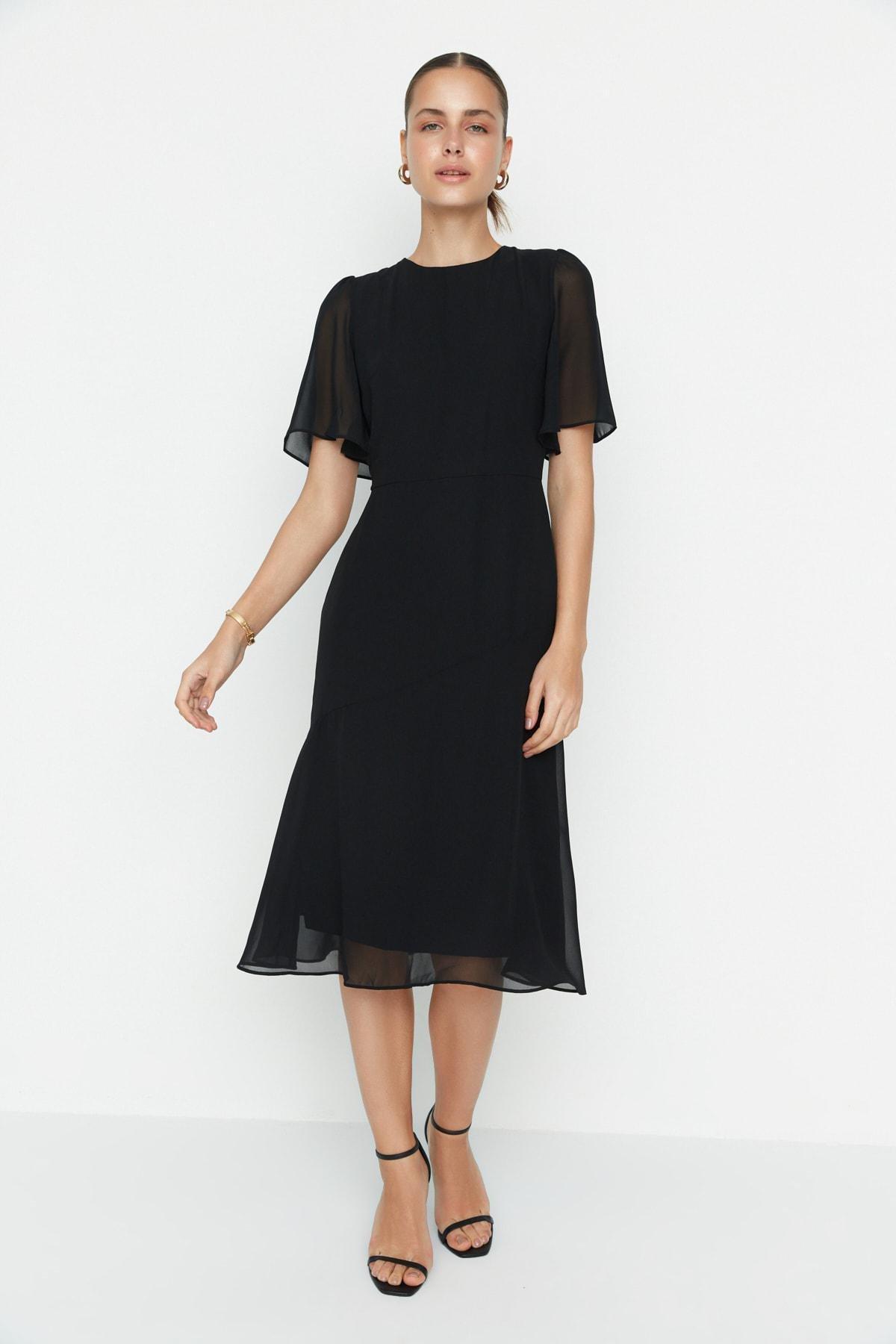 Black A-Line Crew Neck Dress, , large image number 0