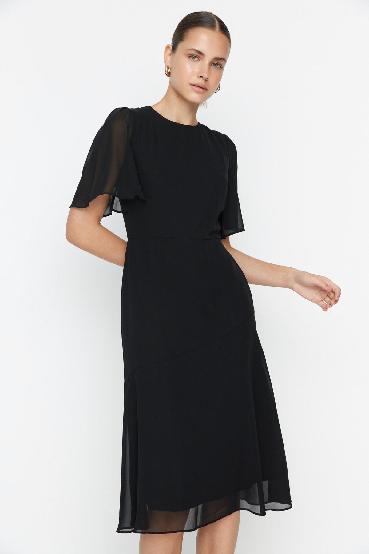 Black A-Line Crew Neck Dress, , large image number 2